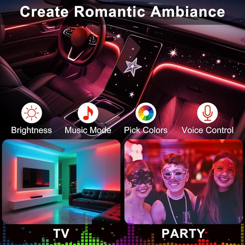Ligrel Interior Car LED Lights Wireless APP Control 5 in 1 RGB Ambient Lighting Kit with 236" Fiber Optic, 16 Million Colors Music Sync Waterproof LED Strip Lights for Cars Trucks SUVs Auto Interior Decor - Image 4